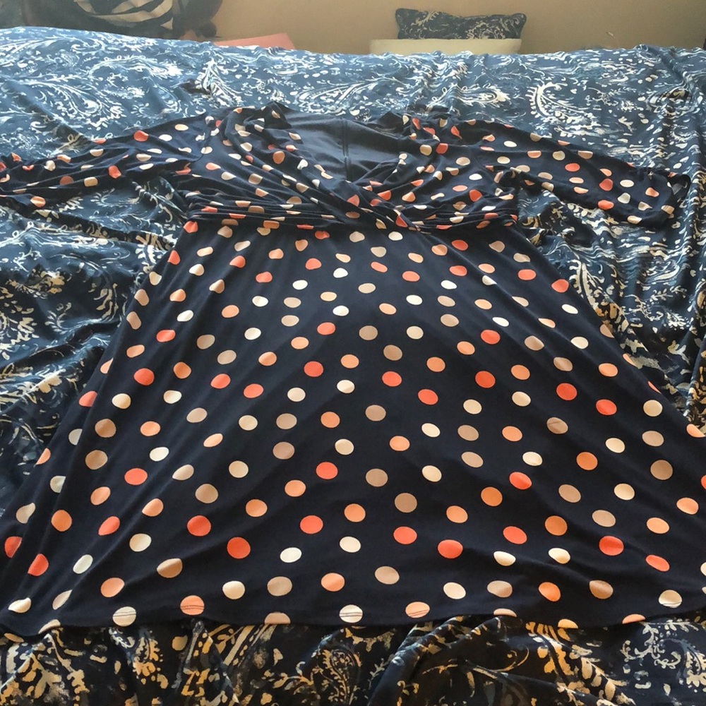 Navy Blue polka dot A-Line dress, Ashley Stewart